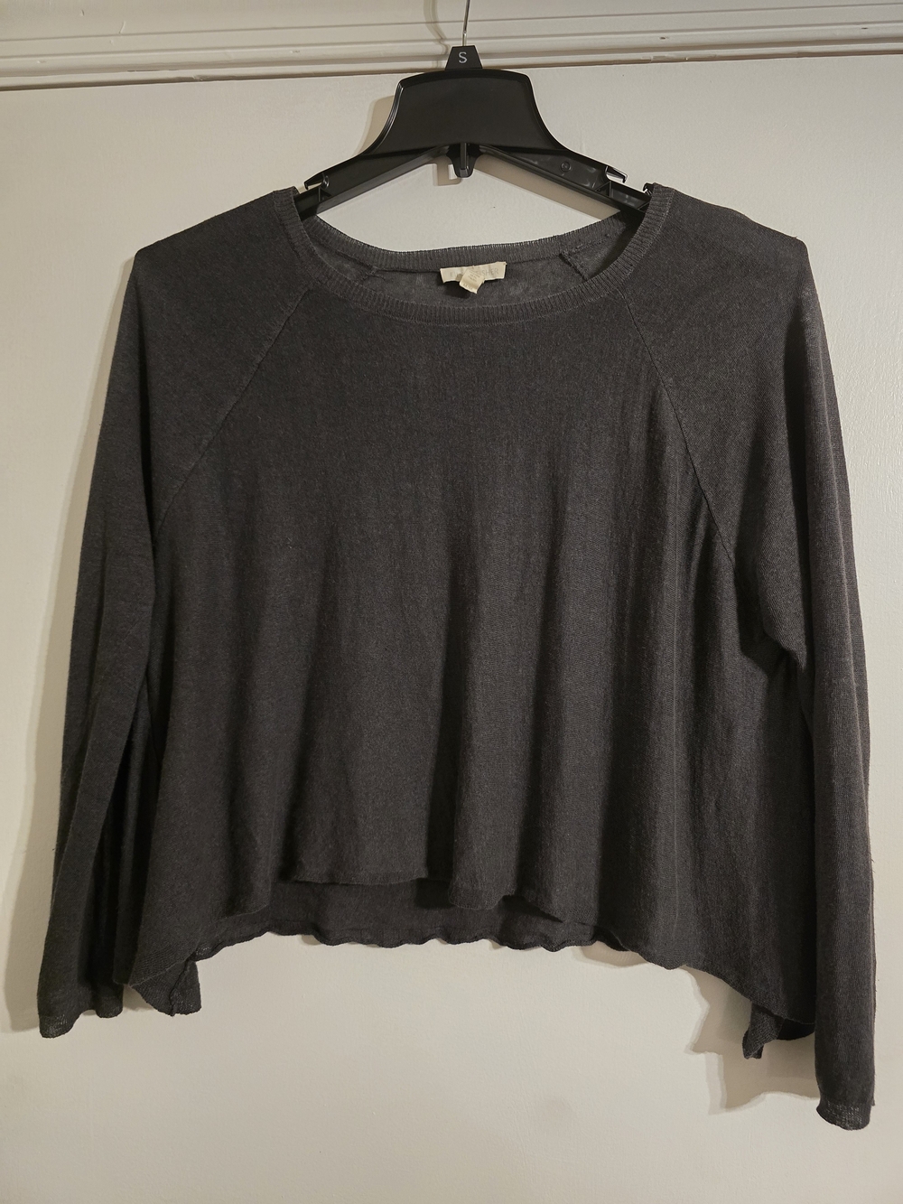 Eileen Fisher Organic Linen Charcoal Gray Long-Sleeve Lightweight Top Medium